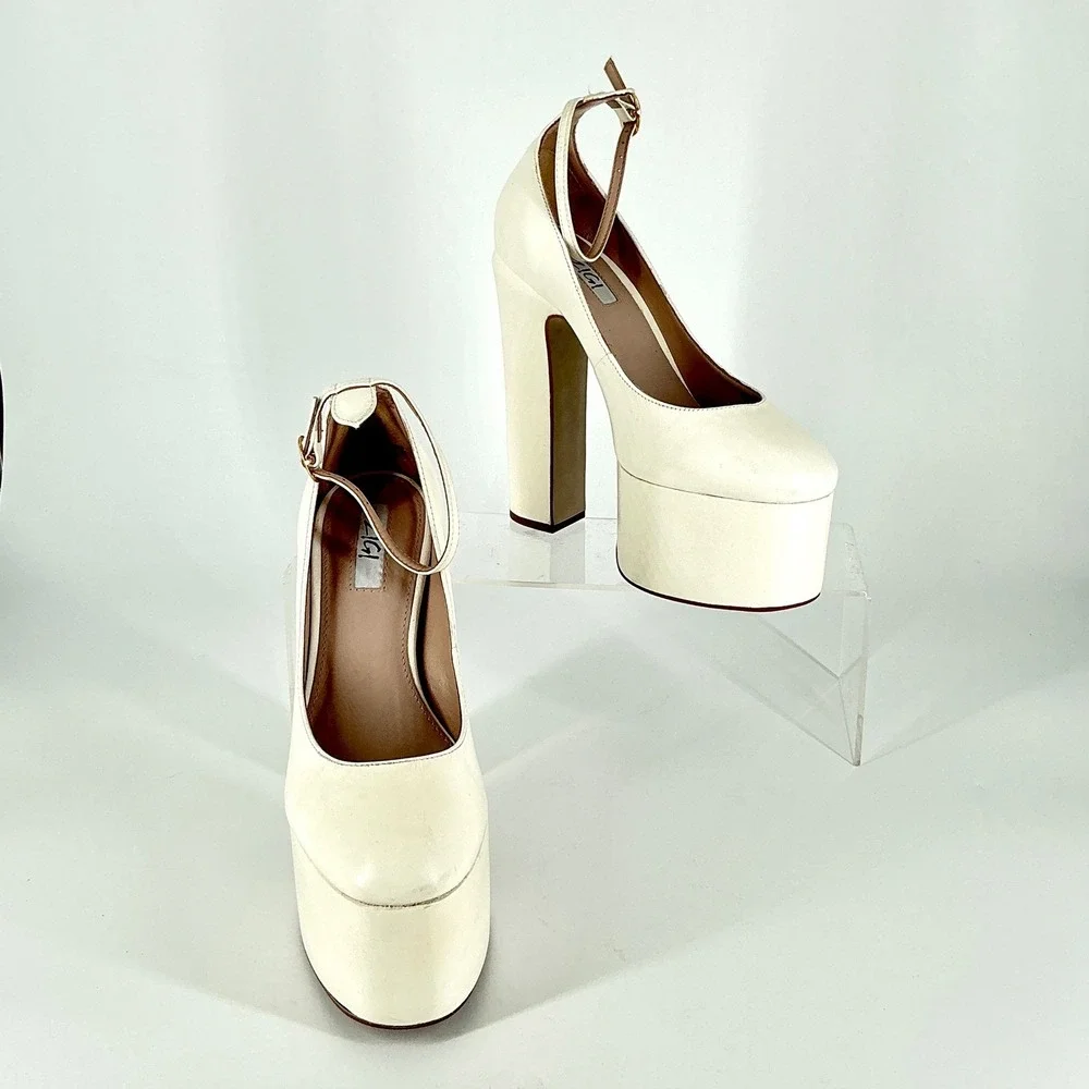 ZIGI Size 8 Off White Leather Chunky Platform Ankle Heels NEW Nikole $200 Brazil